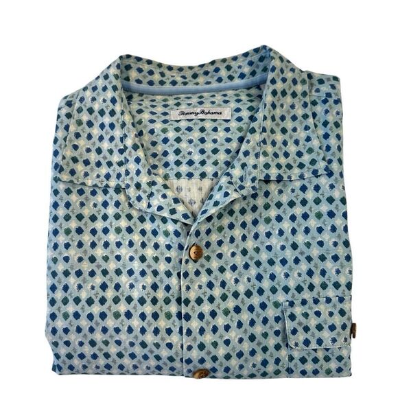 Tommy Bahamas Abstract Print Silk Button Down Shirt, XL - Picture 1 of 10